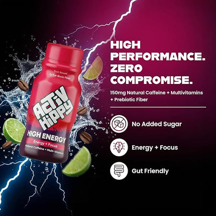 ActivHippy High Energy Drink Shots | With 150 mg Natural Caffeine | No Added Sugar | Cola Twist Flavour|