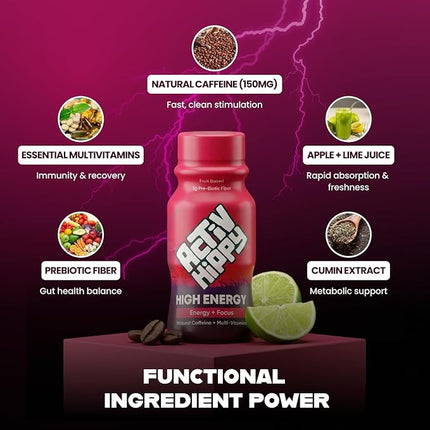 ActivHippy High Energy Drink Shots | With 150 mg Natural Caffeine | No Added Sugar | Cola Twist Flavour|