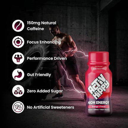 ActivHippy High Energy Drink Shots | With 150 mg Natural Caffeine | No Added Sugar | Cola Twist Flavour|