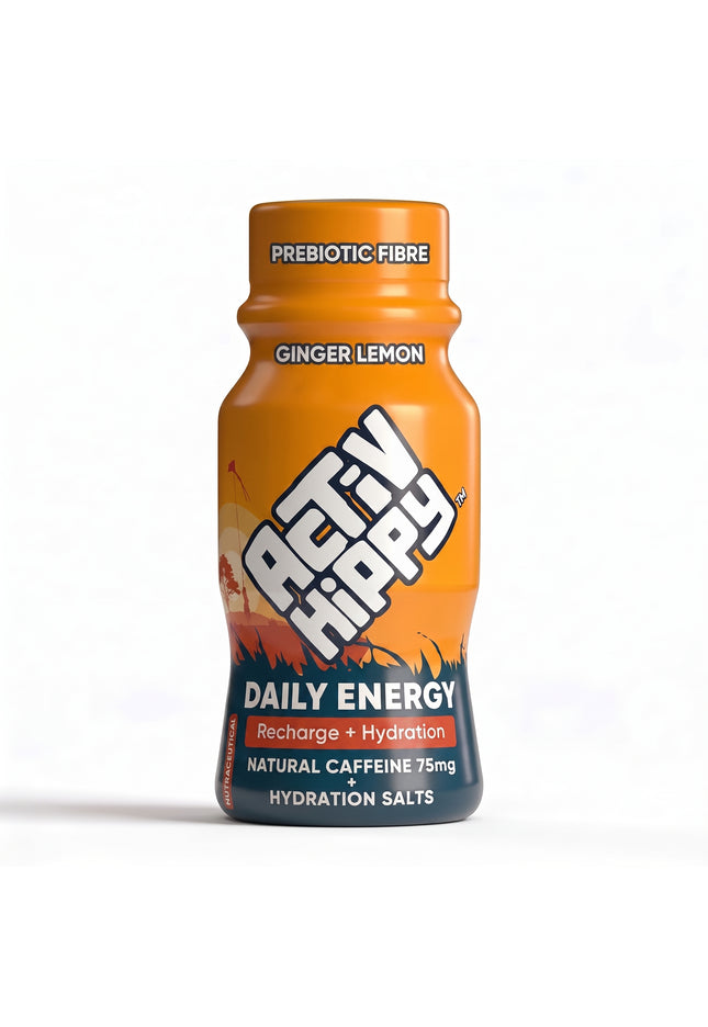 ActivHippy Daily Energy Drink Shots | With 75 mg Natural Caffeine | No Added Sugar | Ginger Lemon Flavour|